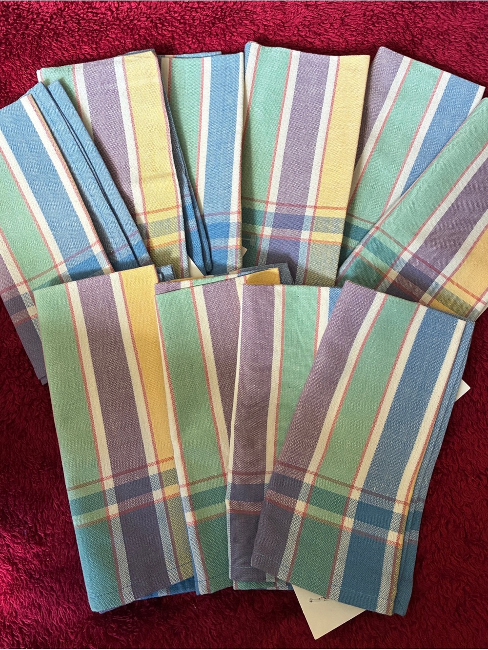 10 striped multi colored napkins